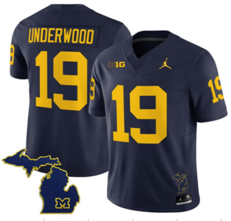 Men Michigan Wolverines #19 Underwood Blue 2025 NCAA Jersey 02->ncaa teams->NCAA Jersey